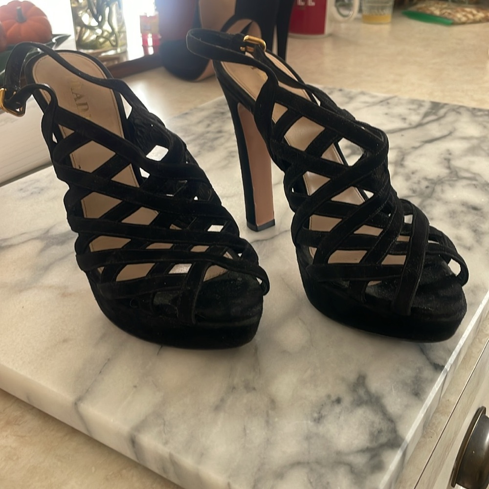 Prada Black Suede Slingback Heels - Picture 5 of 5